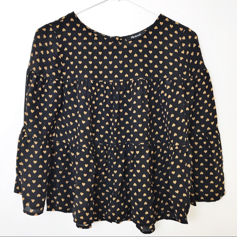 MADEWELL | 100% Silk Heart Print Button Blouse XS